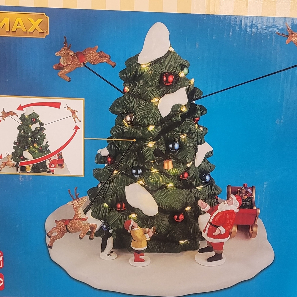 Lemax Animated Christmas Tree with Santa and Reindeer